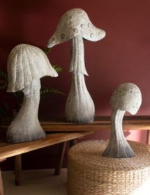 SET OF THREE RUSTIC METAL MUSHROOMS