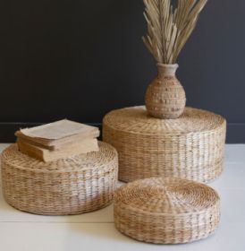 SET OF THREE ROUND SEA GRASS RISERS