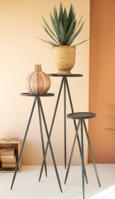 SET OF THREE TALL PAINTED METAL DISPLAY STANDS
