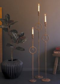 SET OF THREE TALL TAPER CANDLE HOLDER WITH CIRCLE DETAIL