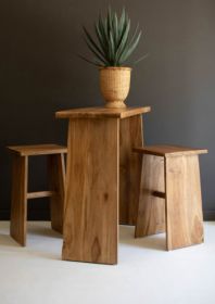 SET OF THREE TEAKWOOD BAR AND TWO STOOLS