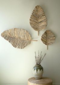 SET OF THREE TEAKWOOD LEAVES WALL ART
