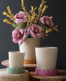 SET OF THREE SCALLOPED CLAY PLANTERS
