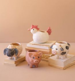 SET OF FOUR SHEEP, COW, CHICKEN AND PIG PLANTERS
