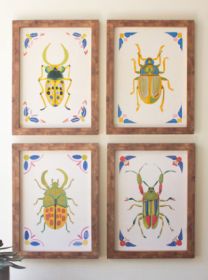 SET OF FOUR FRAMED BEETLES PAINTINGS