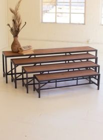 SET OF FOUR METAL AND WOOD DISPLAY RISERS