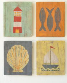SET OF FOUR PAINTED WOOD COASTAL WALL ART