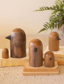 SET OF FIVE TEAKWOOD BIRD SCUPLTURES