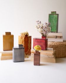 SET OF SIX PAINTED METAL VASES - ONE EACH