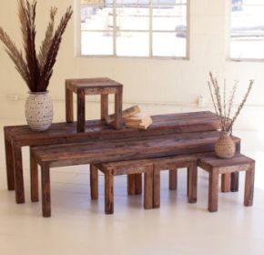 SET OF SIX RECYCLED WOOD BENCHES