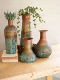 SET OF FOUR TWO-TONED COPPER VASES