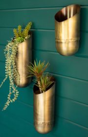 SET OF THREE ANTIQUE BRASS WALL VASES