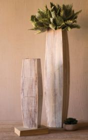 SET OF TWO WHITE-WASHED TALL OBLONG WOODEN VASES