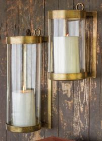 GLASS & BRASS FINISH WALL MOUNTED HURRICANE-SMALL
