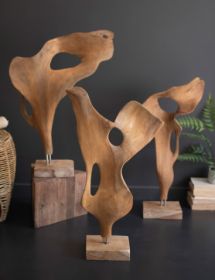 HAND-CARVED TEAK WOOD SCUPLTURE ON A BASE - SMOOTH