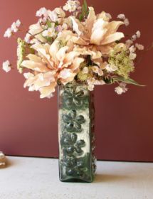 SQUARE GLASS VASE WITH EMBOSSED FLOWERS