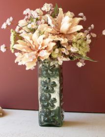 SQUARE GLASS VASE WITH EMBOSSED FLOWERS (MIN 2)