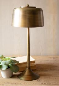 TALL ANTIQUE BRASS TABLE LAMP WITH BRASS SHADE