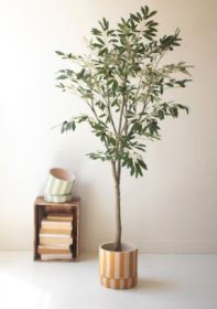 TALL ARTIFICIAL OLIVE TREE IN A BLACK PLASTIC POT