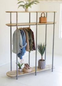 TALL IRON AND RECYCLED WOOD GARMENT DISPLAY