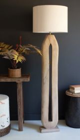 WOODEN FLOOR LAMP BASE - TALL OVAL WITH SHADE