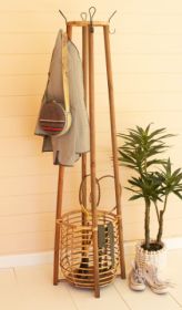 TALL RATTAN COAT RACK WTH UMBRELLA BASKET