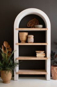 TEXTURED ARCHED SHELVING UNIT WITH FOUR WOODEN SHELVES