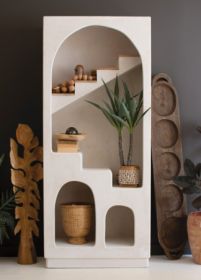 TEXTURED ARCHED SHELVING UNIT WITH STAIRS