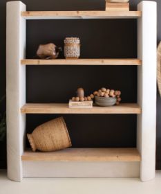 TEXTURED  SHELVING UNIT WITH FOUR WOODEN SHELVES #1