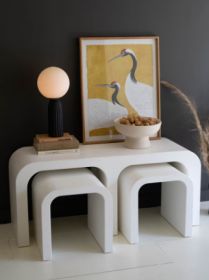WHITE WOOD RECTANGLE COFFEE TABLE W NESTING ACCENT TABLES