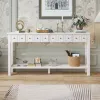 Rustic Entryway Console Table, 60" Long Sofa Table with two Different Size Drawers and Bottom Shelf for Storage (White