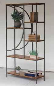 WOOD AND METAL SHELVING UNIT WITH DEMILUNE DETAIL