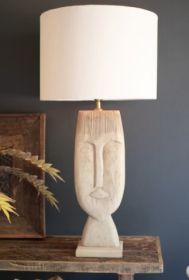 WOODEN TABLE LAMP BASE - FACE WITH SHADE