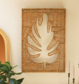 WOVEN SEAGRASS AND IRON LEAF WALL PANEL