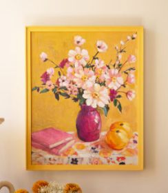YELLOW FRAMED STILL LIFE PAINTING