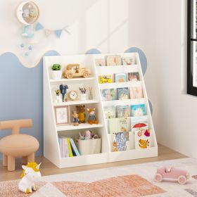 Kids Bookshelf And Toy Storage Organizer, Multifunctional 4 Tier Wooden Kids Book Shelf With  Bookcase Display Stand In Kids Room Playroom Nursery For (Option: White)