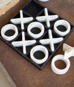 BLACK AND WHITE WOODEN TIC-TAC-TOE GAME (Color: BLACK)