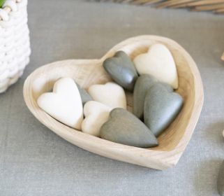 HAND CARVED WOODEN HEART BOWL (Color: Natural)