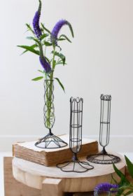 SET OF THREE WIRE-WRAPPED GLASS BUD VASES (Color: BLACK)