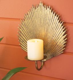 ANTIQUE BRASS PALM LEAF CANDLE SCONCE (Color: Gold)