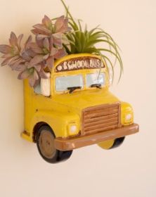 CERAMIC YELLOW SCHOOL BUS WALL PLANTER (Color: Multi)