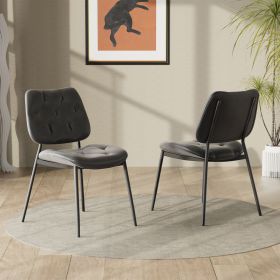 Dining Chairs Set of 2, Mid Century Modern Upholstered PU Leather Kitchen Dining Room Accent Chairs with Metal Legs (Color: BLACK)