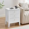 White Bed Side Table with 3 Drawers 19" W, Bedroom Nightstand 24" H,Vintage Modern Night Stand,Living Room Fluted End Bedside Tables
