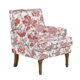Floral Upholstered Accent Chair with Nailhead Trim, Solid Wood Legs, High-Density Foam Cushioned Armchair (Color: Red)