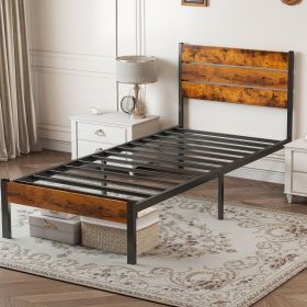 Metal Platform Bed Frame - Mattress Foundation with Headboard and and Footboard, No Box Spring Needed with 800LBS Sturdy Wooden Slats Support (Size: Twin)