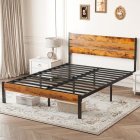 Metal Platform Bed Frame - Mattress Foundation with Headboard and and Footboard, No Box Spring Needed with 800LBS Sturdy Wooden Slats Support (Size: Queen)