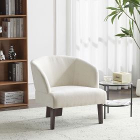 Modern Accent Chair with Round Back & Wooden Legs - Mid-Century Inspired Lounge Chair for Living Room, Bedroom, or Office - Soft Fabric Upholstery (Color: as Pic)