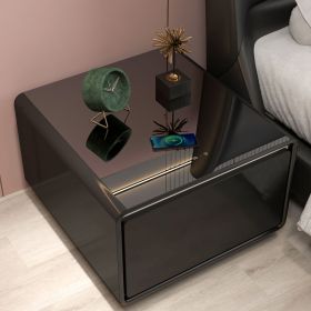 Smart Side Table with Built in Fridge, Wireless charging, Power socket and Human sensor light (Color: BLACK)