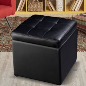 16 Inch Ottoman Pouffe Storage Box Lounge Seat Footstools (Color: BLACK)