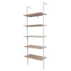 5-Shelf Wood Ladder Bookcase with Metal Frame Industrial 5-Tier Modern Ladder Shelf